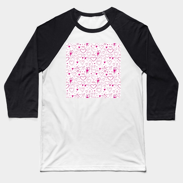 Cute Hearts Doodle Art Baseball T-Shirt by labatchino